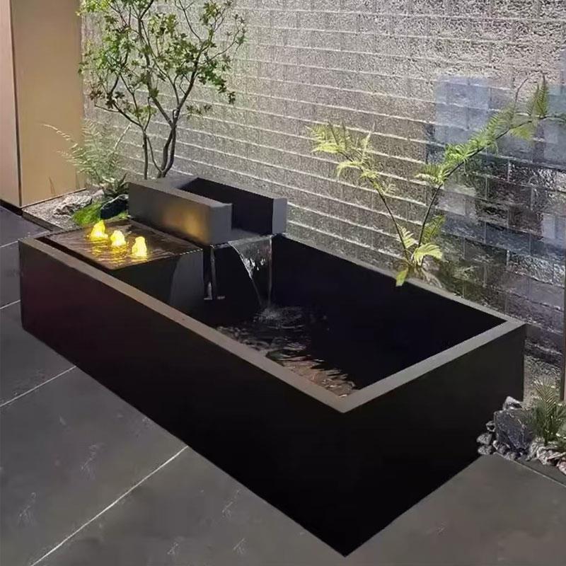 定制304不锈钢水景庭院流水摆件水池循环鱼池喷泉涌泉叠水瀑布池