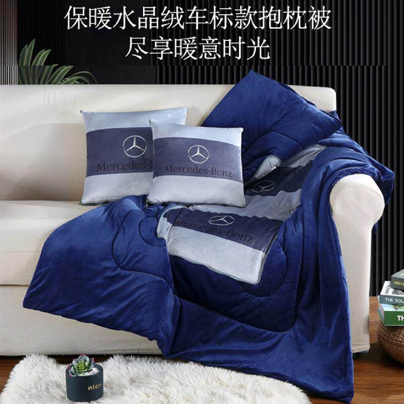 水晶绒带车标高档车载抱枕被子两用车上空调被多功能汽车腰靠枕垫