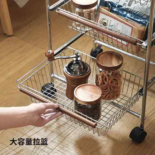 小F979986M车置物架可移动多功能架整理筐榉木家多用落地推层收纳