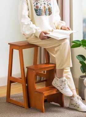 7YX批发实木折叠梯凳家用三步登高凳两用梯椅室内多功能踏板梯子