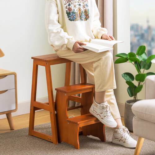 7YX批发实木折叠梯凳家用三步登高凳两用梯椅室内多功能踏板梯子
