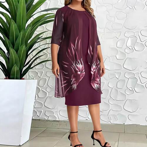 Plus Size Floral Aesthetic Elegant Chic Two-Piece Dress