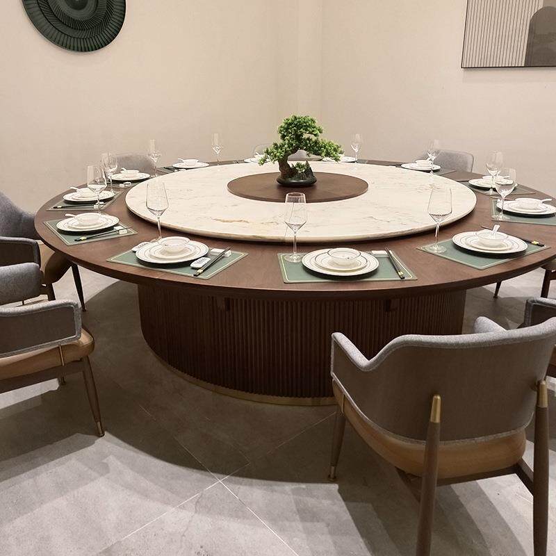 酒店餐桌电动大圆桌岩板餐桌16/18/20人新中式饭店包厢旋转火锅桌
