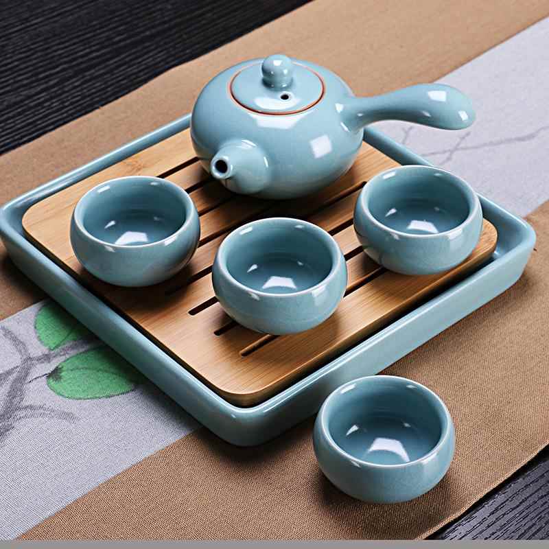 汝窑茶具套装干泡台茶盘开片汝瓷陶瓷茶具办公室家用便携旅行包