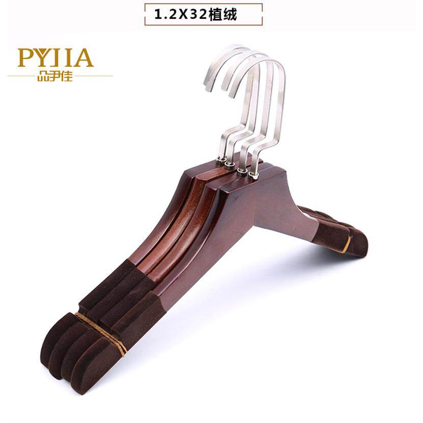 高档复古木服男女衣架防滑植绒质衣挂家用衣架木木头衣撑实子