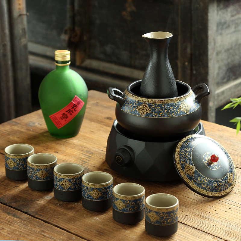 电加热温酒器煮烫酒壶快速家用复古老式黄酒红酒烈酒清酒酒杯套装