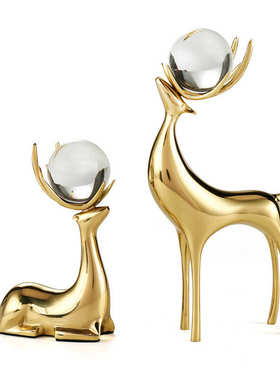 纯铜鹿摆件电视柜酒柜轻奢摆件创意桌面装饰品现代玄关工艺品