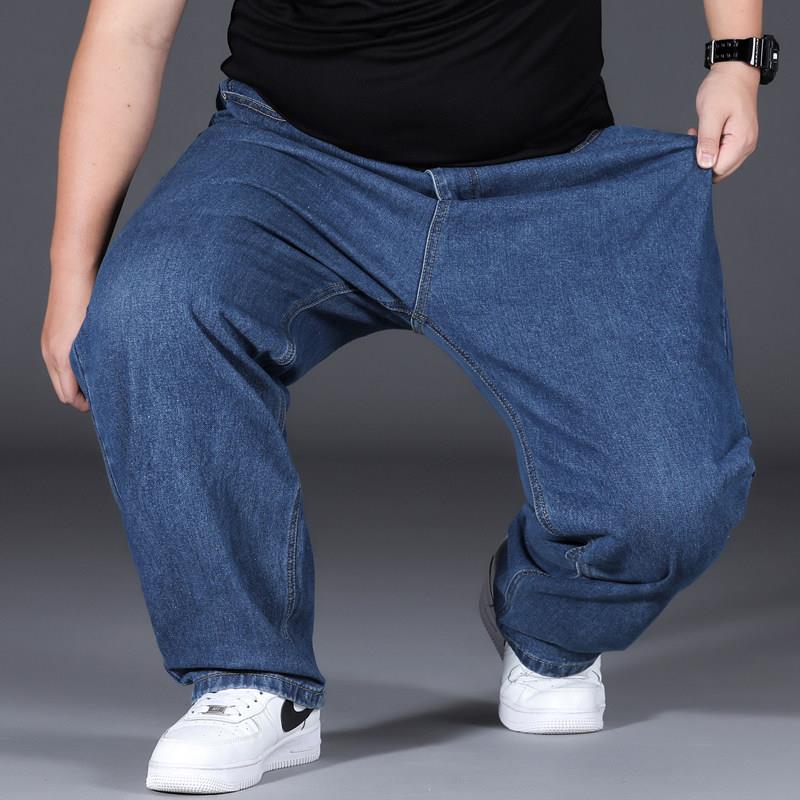秋冬款牛仔裤男宽松直筒加肥加大码胖子老爹阔腿运动肥佬弹力长裤