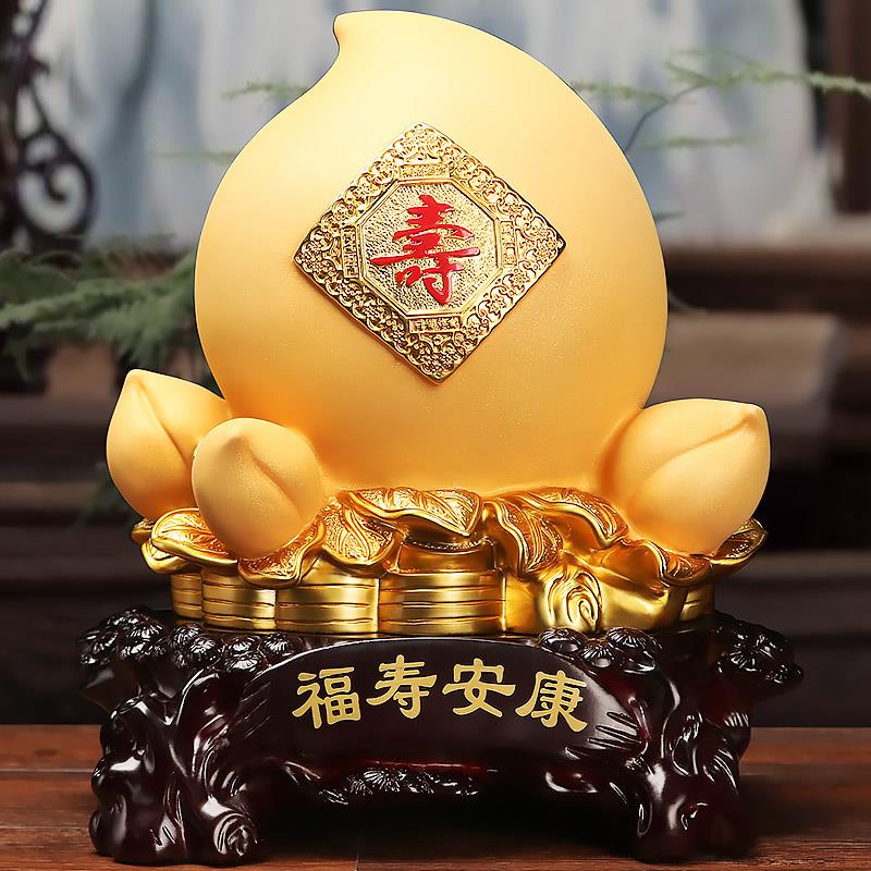 福寿双全寿桃摆件礼品绒沙金工艺品送老人生日礼物过六十大寿贺礼