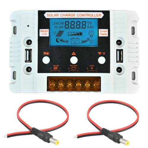 LCD背光显示太阳能控制器12V24V30A夜光屏DC孔太阳能充放电控制器
