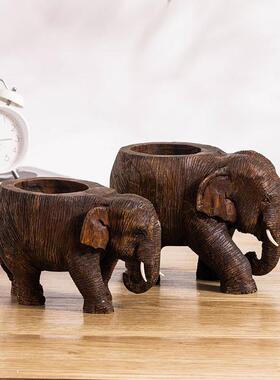 东南亚实木雕刻小大象烟缸家用厅创意灰个性防风动客YJH物公办室