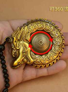 黄铜龙头转转手把件手中有钱实心黄铜手上把件铜聚福钱袋挂件礼品