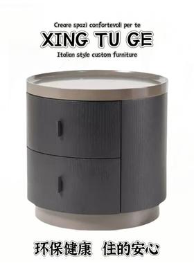 意式极简poliform烟熏色实木圆形床头柜简约现代圆柜储物柜床边柜