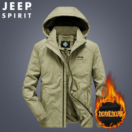 JEEP SPIRIT棉服男秋冬加绒宽松运动外套潮冬装加厚棉衣HL66016B