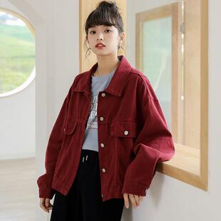 Claudie Pasey红色牛仔短外套女别致感日系秋季宽松工装开衫上衣