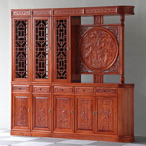 新中式实木玄关入户鞋柜金花梨木客厅屏风进门隔断间厅柜双面酒柜