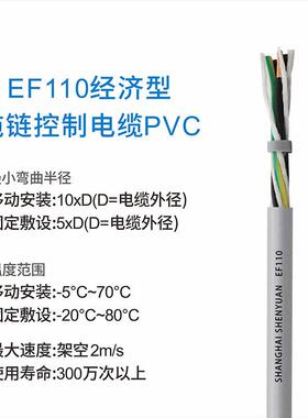 申远耐油耐弯折柔性拖链电缆 EF110坦克链机械手臂控制电缆100米