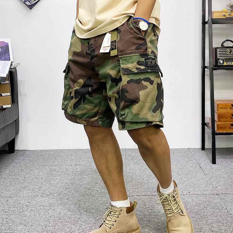 IT ins潮牌迷彩工装短裤男夏季美式腰带多口袋中裤宽松休闲五分裤