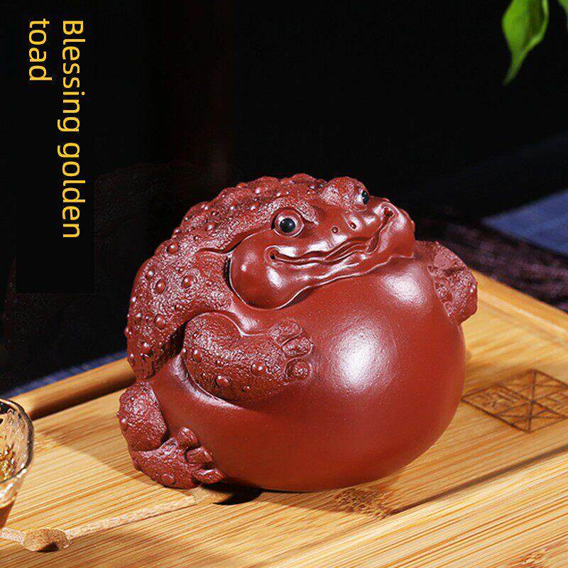 紫泥茶宠物摆件,大红袍,可以用来招财的鼓,小金蛤蟆精品,可以