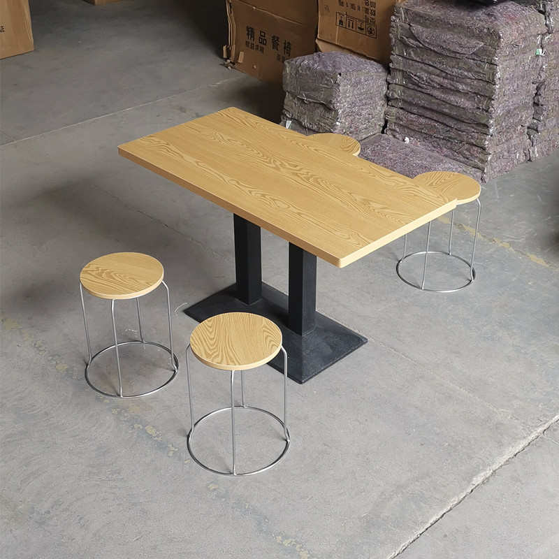 小吃店桌椅组合早餐快餐店桌子长方形圆凳方凳餐桌经济型凳子商用