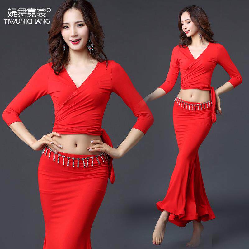 金航肚皮舞2020新款服装女春夏练功服套装莫代尔鱼尾长裙初学者舞