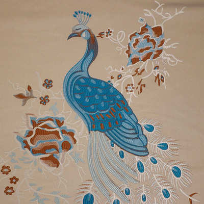 新中式孔雀高精密提花面料窗帘抱枕桌旗红木家具酒店床上用品面料