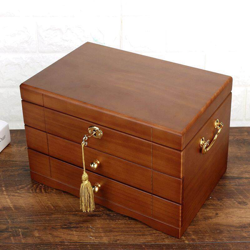 实木首饰盒木质覆古大容量带锁欧式珠宝首饰收纳盒结婚生日礼物