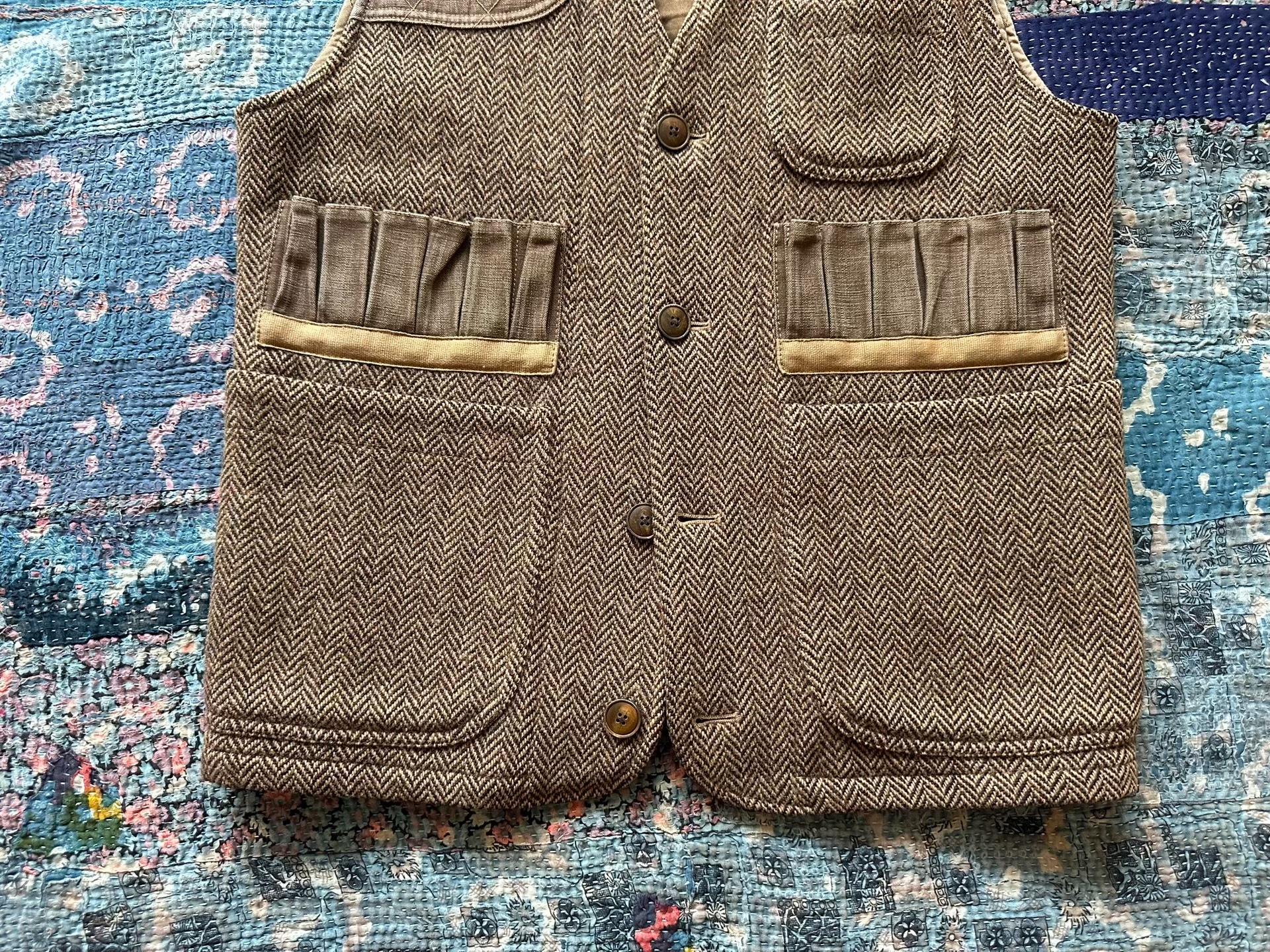 RRL Brown Herringbone Hunting Vest — back