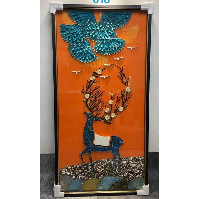 大气轻奢风入户玄关画手工实物羽毛绕线3d立体高端走廊过道装饰画