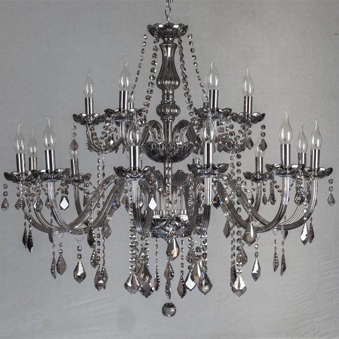 烟灰色12+6双层水晶吊灯烟灰色18头蜡烛灯大客厅酒店大堂展厅工程