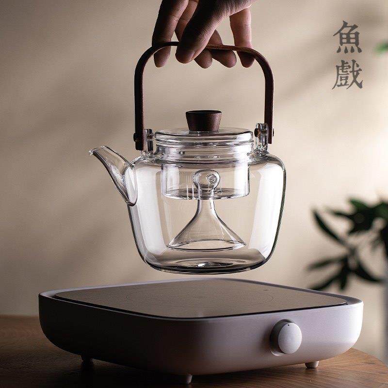 玻璃煮茶壶黑白茶蒸茶器煮茶器煮水壶大容量耐热泡茶壶专用黑晶炉