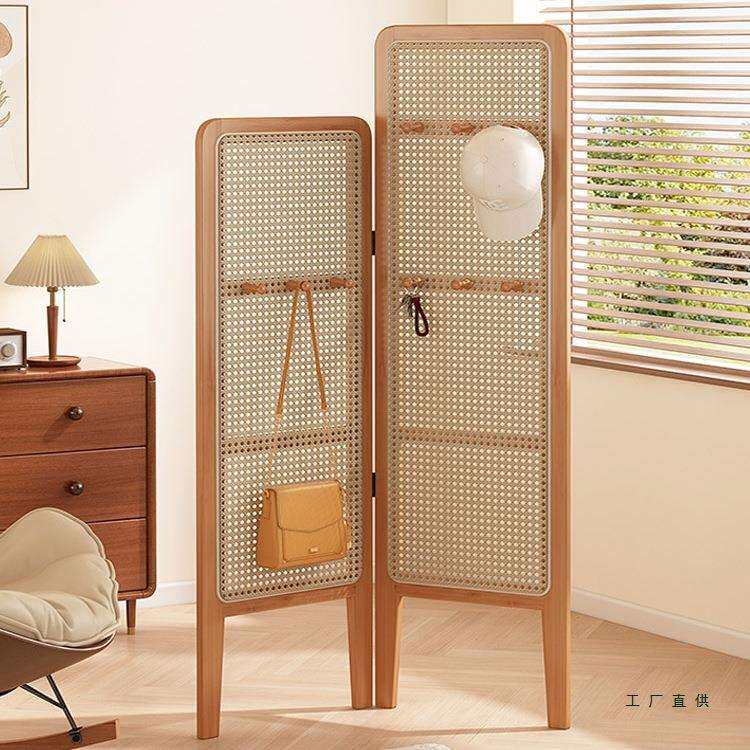 新中式屏风隔断墙角置物架简易办公室藤编转角柜室内客厅遮挡帘竹