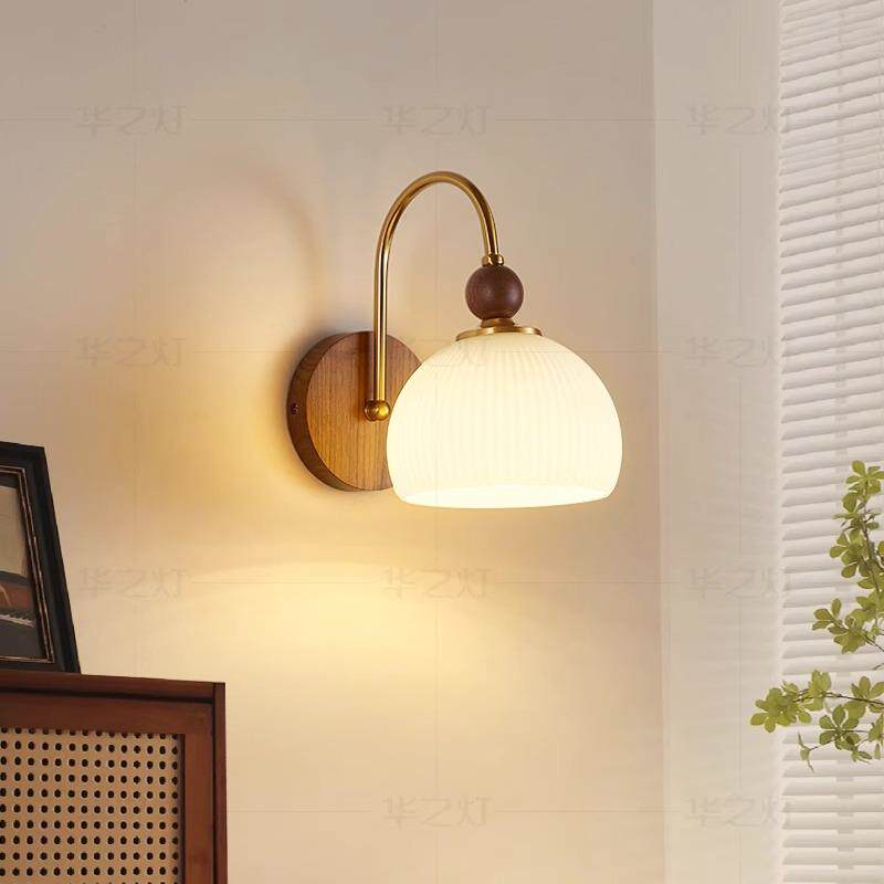 卧室床头壁灯黑胡桃木中古复古轻奢客厅卧室书房背景墙走廊过道灯