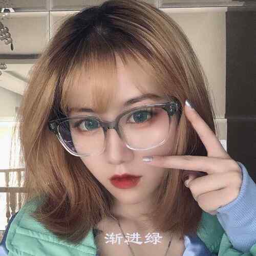 新款素蓝颜明眼女镜框显脸小防光防辐射眼镜近视圆脸黑框护目镜架