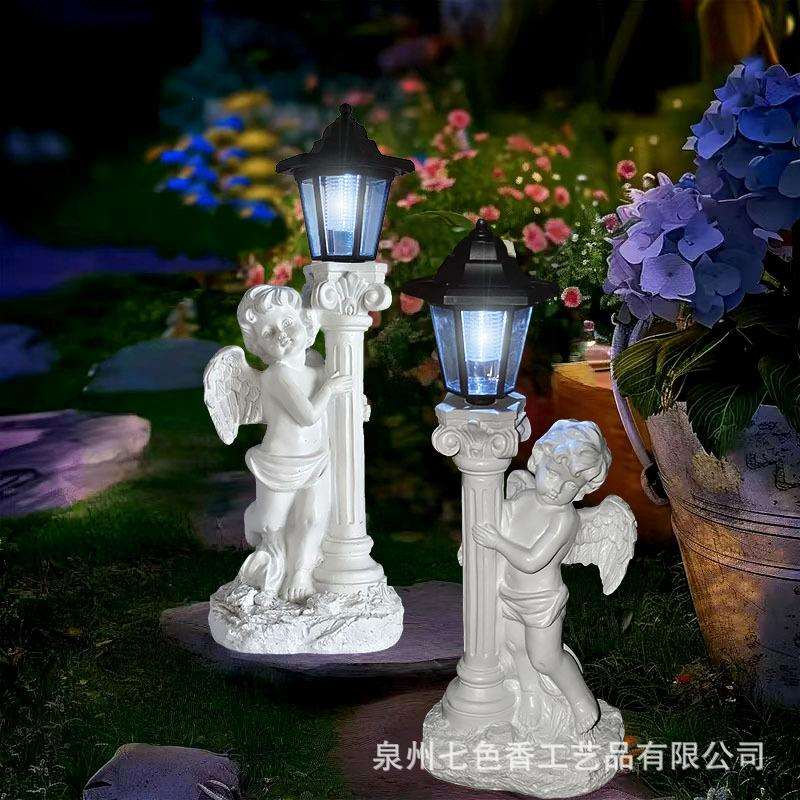 太阳能灯仿古罗马柱天使灯户外庭院大门口欧式摆件花园阳台景观灯