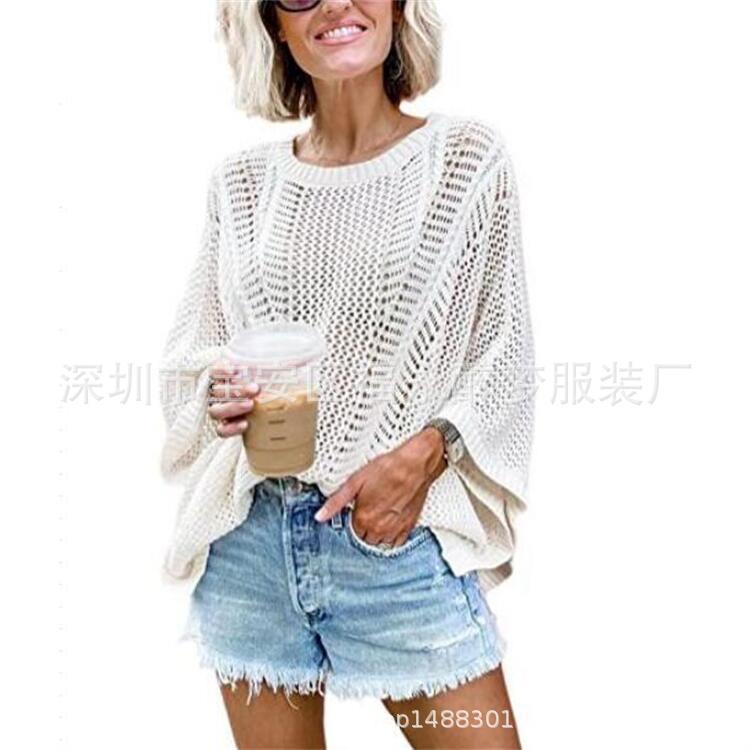 Womens Top Beachwear Bat Crochet Knitted Sleeve Coverup