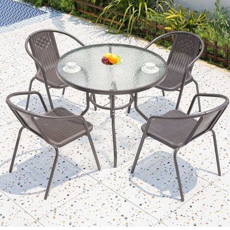 藤椅室外阳台桌椅铁艺庭院休闲网红组合奶茶店户外桌椅藤椅三件套
