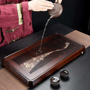 家用干泡托盘大小号 茶盘功夫茶具竹制茶海简约办公茶台储水式