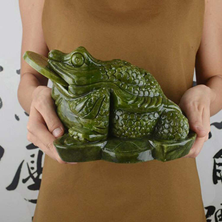 金蟾摆件玉石绿色南玉雕刻大号三足蟾蜍店铺开业礼品