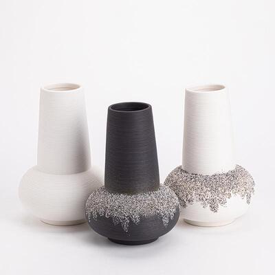 螺纹大度瓶陶瓷创意花瓶花插家居客厅办公桌装饰摆件花器茶道配件