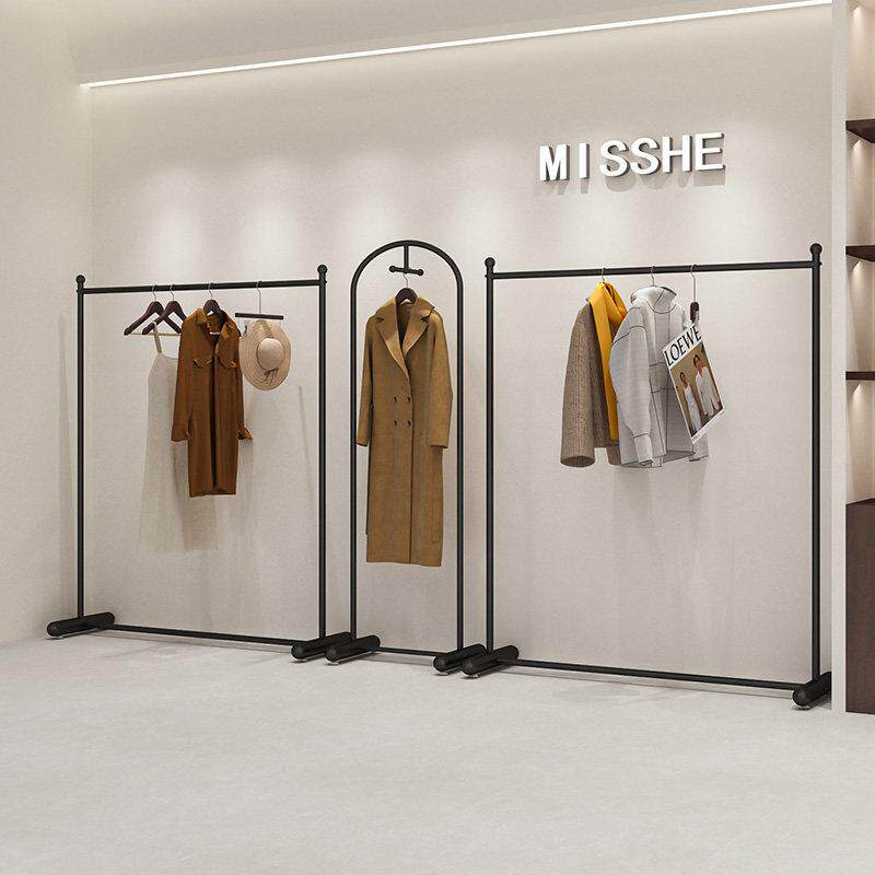 服装店展示架铁艺黑色货架简约落地挂衣架组合女装店衣服陈列架子