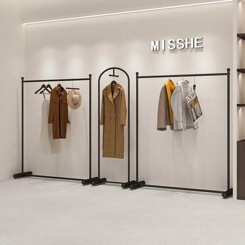 服装店展示架铁艺黑色货架简约落地挂衣架组合女装店衣服陈列架子