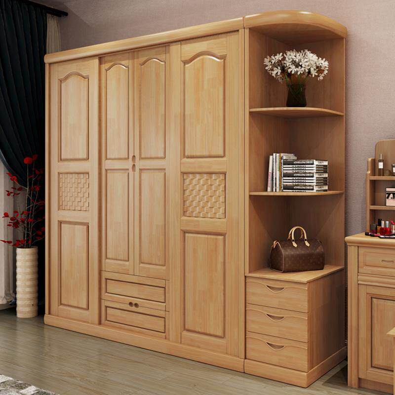 实木推拉门移门衣柜卧室柜子简约现代中式经济型4门衣橱组合