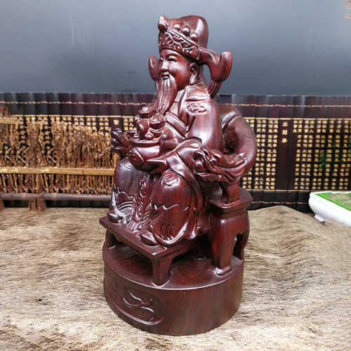 30CM坐财神爷摆件 黑檀实木财源广进文财神工艺礼品开业礼品