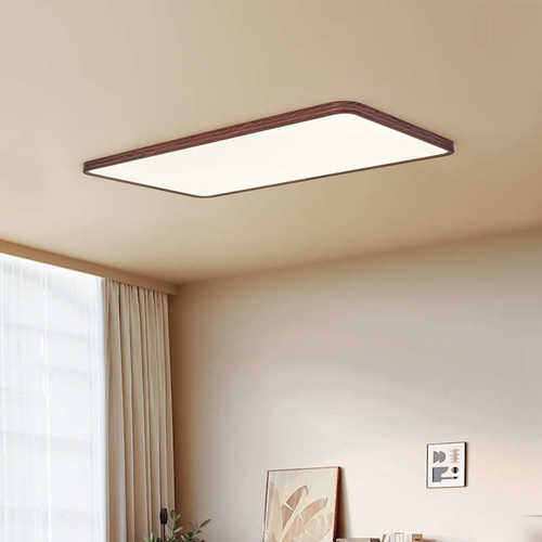 中古风护眼卧室吸顶灯极简超薄书房灯日式复古胡桃木纹客厅吸顶灯