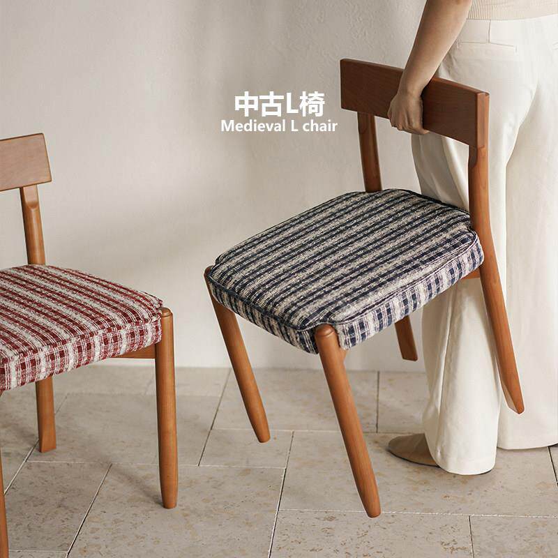 集木室物所/中古L实木椅子靠背椅覆古格纹家用小户型餐椅学习办公