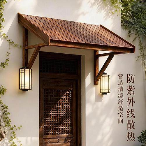 小院别墅门口家用加厚无声遮阳棚防水简易雨棚实木屋檐门头挡雨板
