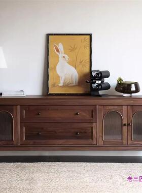 美式复古全实木电柜北美黑胡视桃视柜简木约樱桃听木收TOQ纳储物