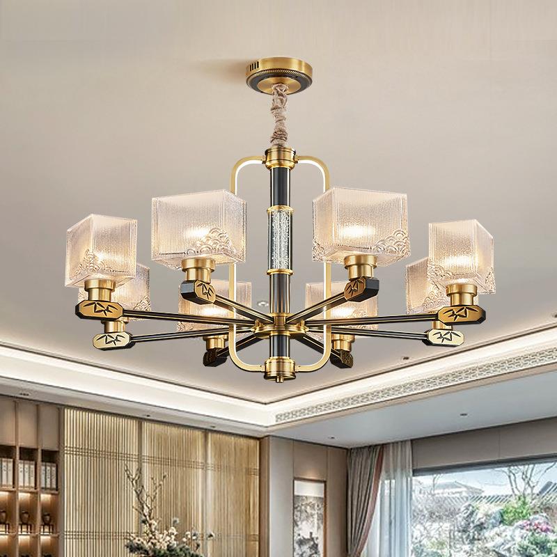 新中式全铜客厅吊灯中国风禅意别墅楼梯家用古风餐厅工程大气吊灯