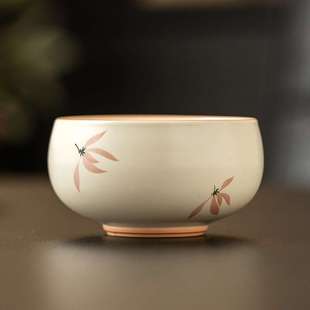 陶瓷茶具单个茶杯主人杯个人功夫茶品茗杯子 米黄釉兰花禅定杯中式